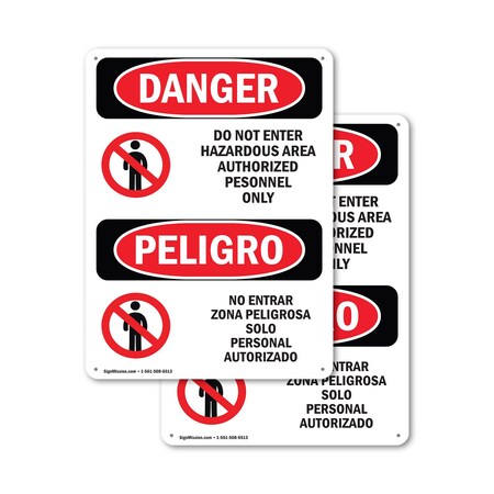 Signmission Do Not Enter Hazardous Area Bilingual Danger Sign, Plastic, 10in W x 14in L, 2PK OS-2PACK-DS-P-1014-VS-1133